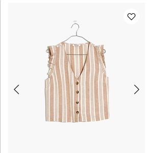 Madewell- Linen Blend Ruffle Button-Front Tank
